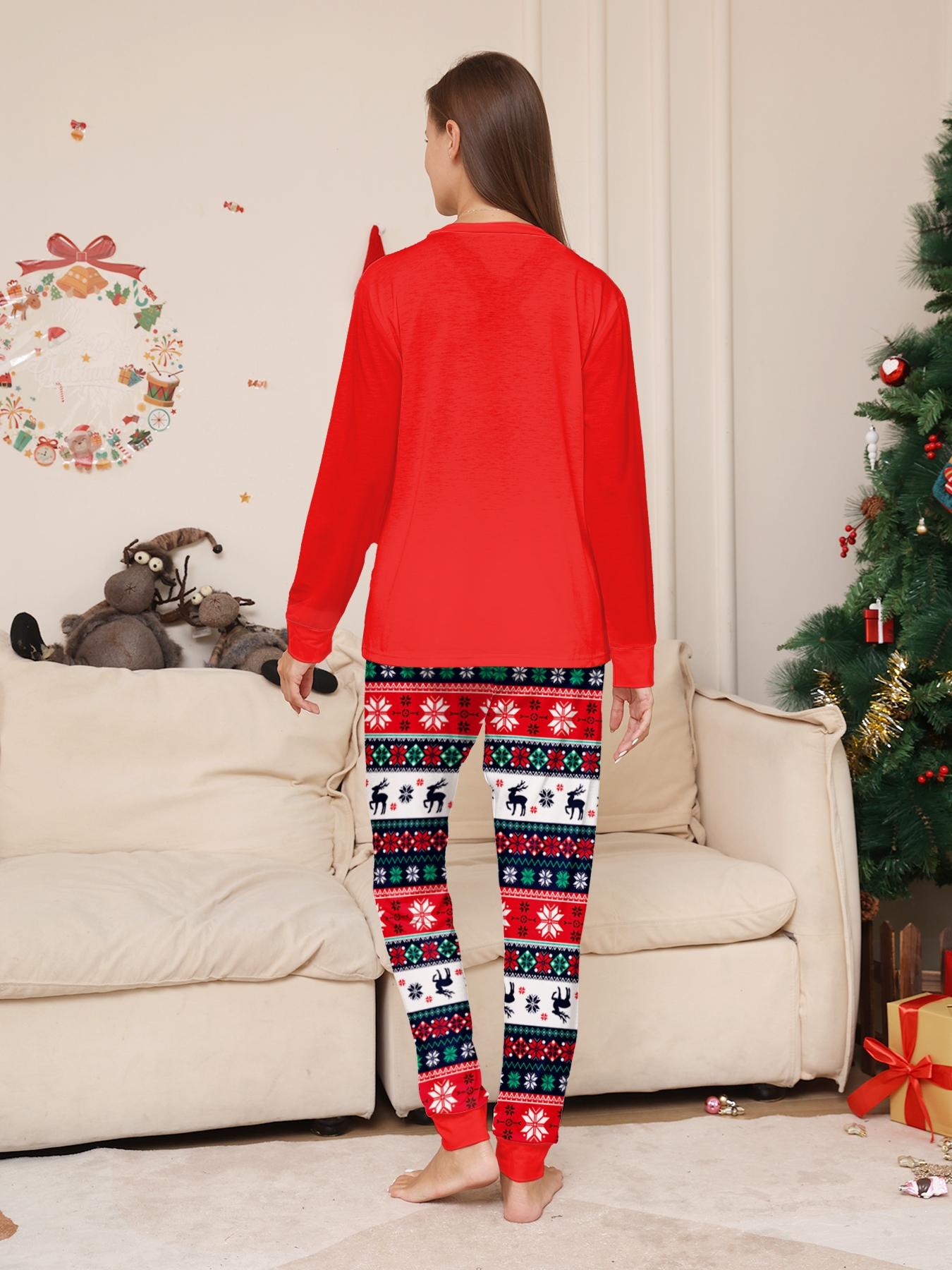 Christmas EIk Famly Matching Pajamas Set 4 Pcs Long Sleve Rd Xmas Printed Sofit Warm Loungeweas Holiday Family Sleepwear for Men Women Kids Chistmas Gif Outft