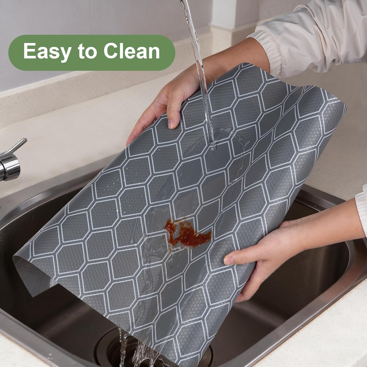 Plastic Non-Adhesive EVA Shelf Liner Roll - Easy-Cutting, No-Slip, Oil-Resistant Modern Grey 12"x118" Mat for Kitchen Drawer, Refrigerator Home Use