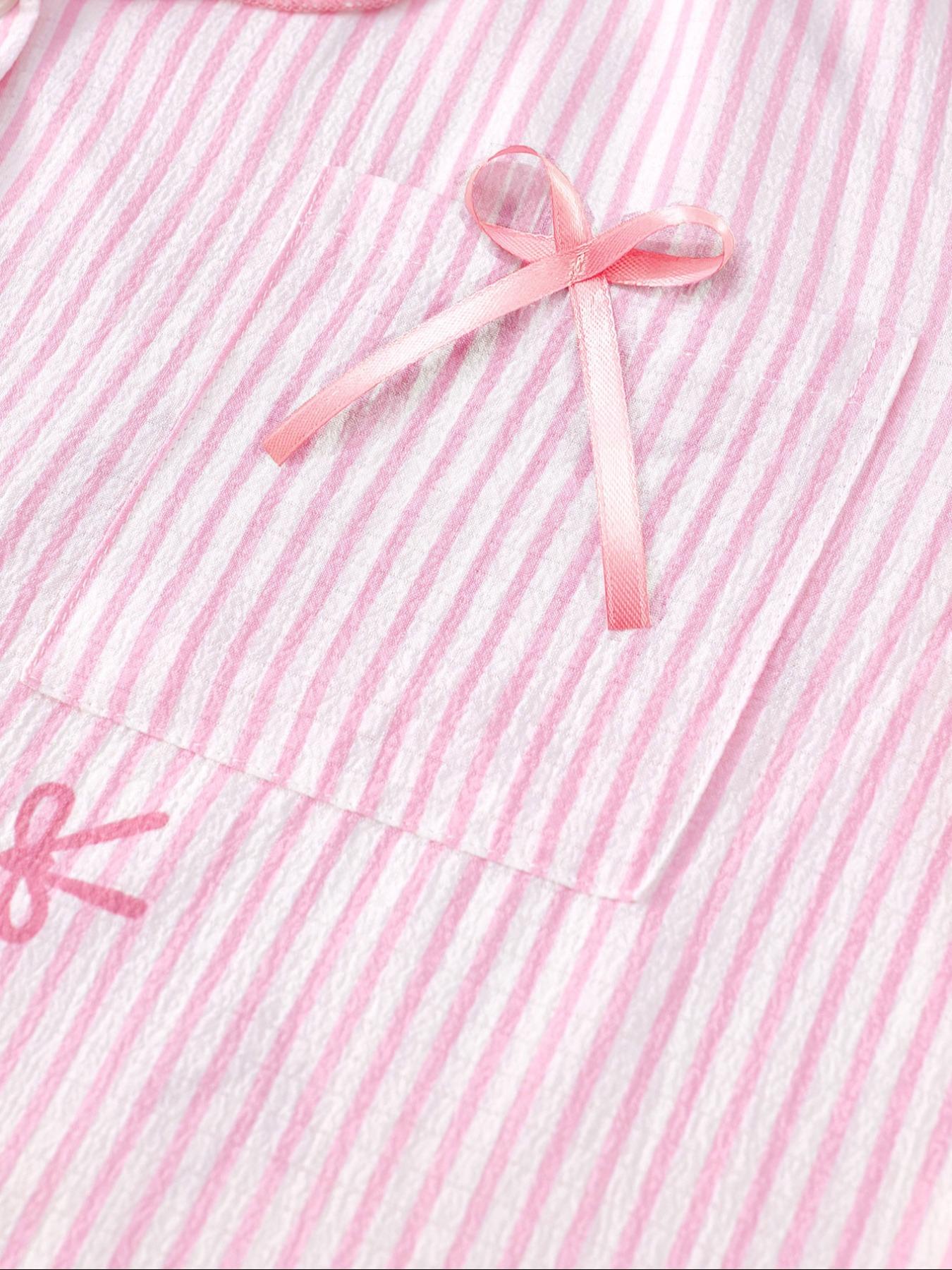 Women's Sleepwear Set Pajamas Breathable Striped Bow Design, Sweet & Fashionable Home Wear, Comfortable Nightgown for Women