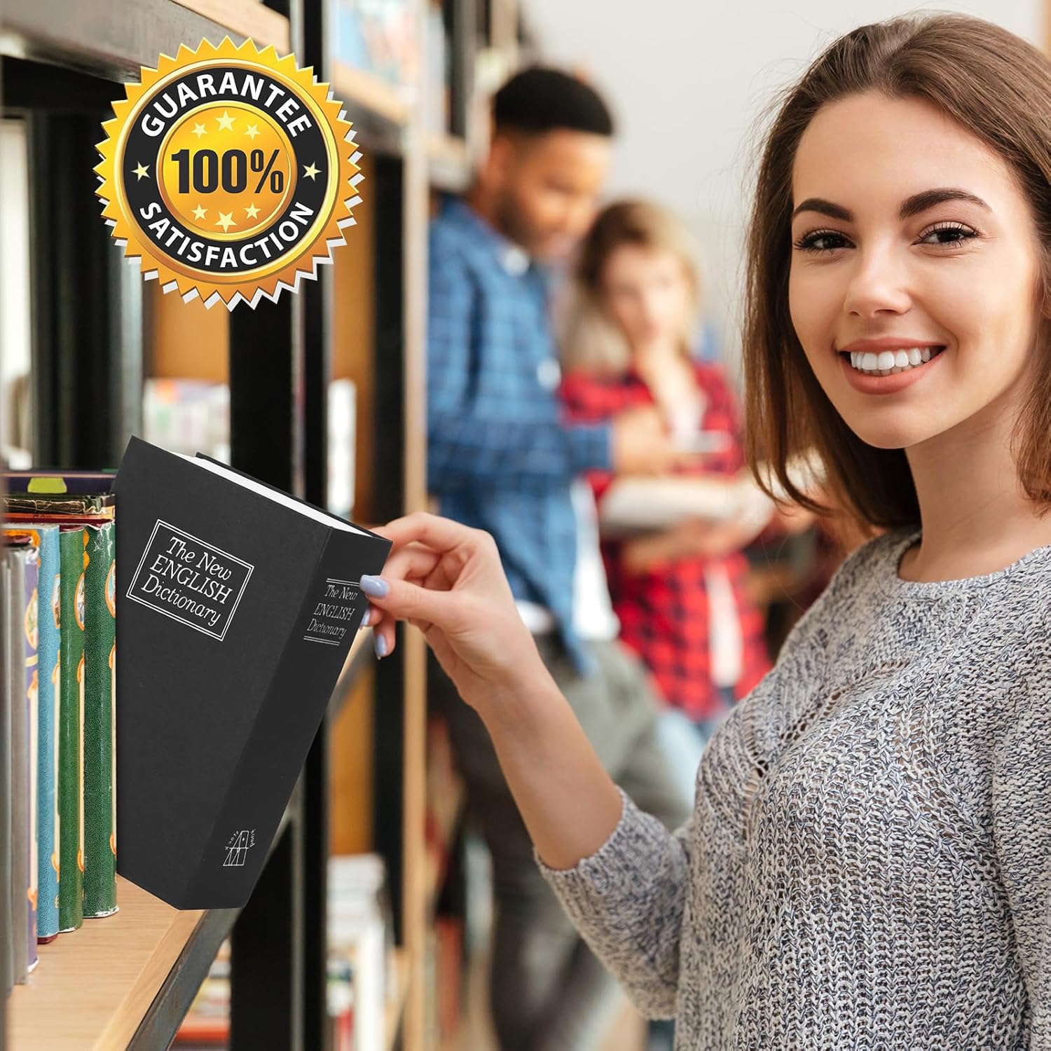 Simulated Book Storage Box with Combination/Key Lock, Black Portable Metal Secret Storage Box, Hidden Container for Cash and Jewelry with Two Keys, Suitable for Home o Office Use.