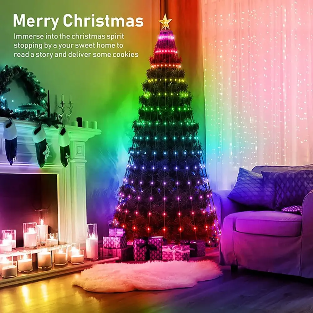 Independent Pixel DIY Pattern Tree Lights, Remote Control Multi-Mode Dimmable Programmable Waterfall Lamp, Indoor Outdoor Christmas Decorations