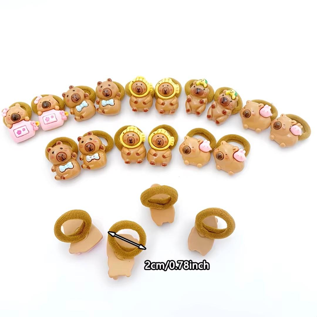 Cute Capybara Hair Ties Set, 20/10 Pieces Colorful Cartoon Resin Towel Rings, Non-Slip Kids Daily Casual Hairstyles Accessories, Hair Styling Accessories, Hair Accessories Sets, Hair Decor