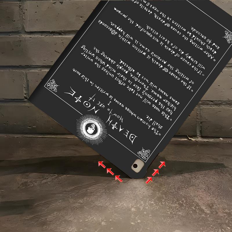 Dark Death Note Design iPad Book Style Case, Fantasy Anime Notebook Design for iPad Pro, iPad Air & Mini, Full Protection with Pen Slot, Ideal for Home & School Use