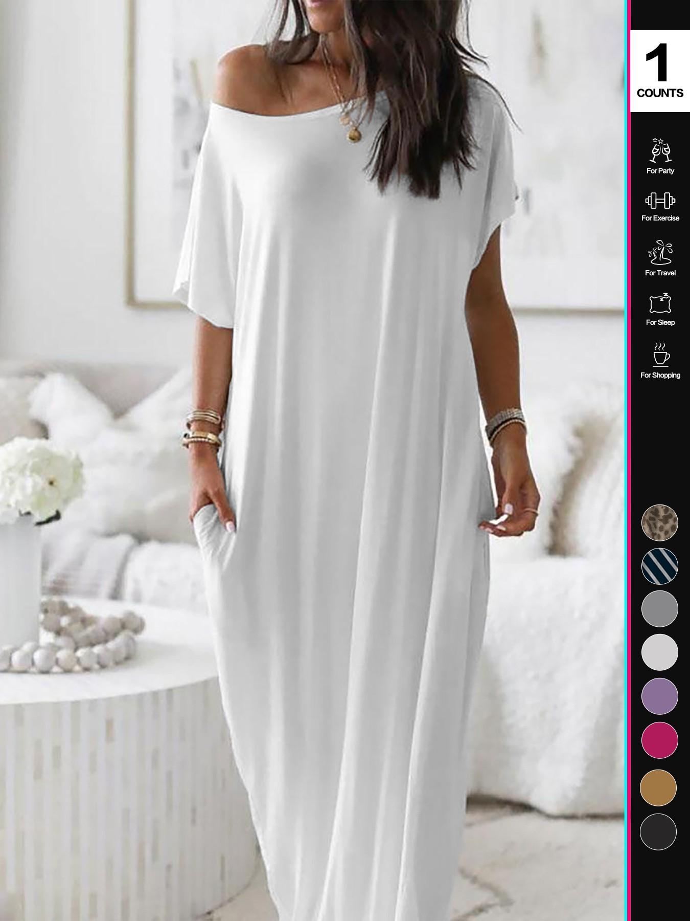 2026 Women's Solid Color Casual Batwing Sleeve Loungewear Dress, Comfortable Daily Wearing Nightdress, Versatile Ladies' Sleepwear for All Seasons 2026 Women's Solid Color Casual Batwing Sleeve Loungewear Dress, Comfortable Daily Wearing Nightdress, Versatile Ladies' Sleepwear for All Seasons