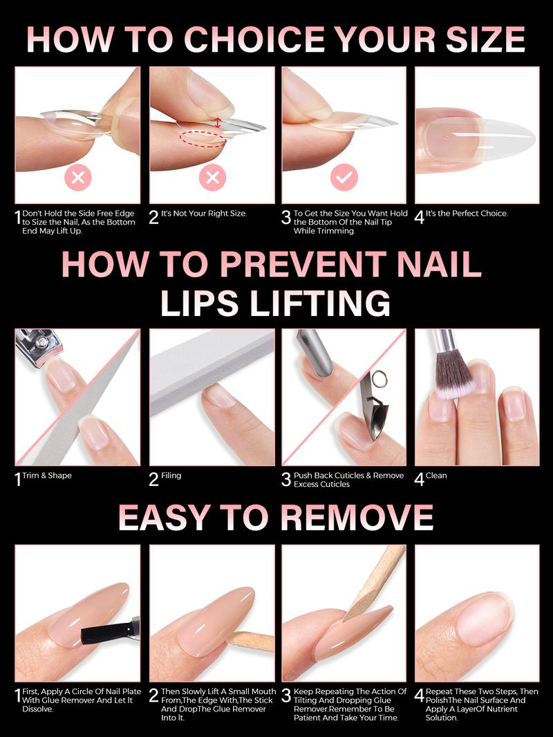 Aillsa 2.0 Upgraded Soft Gel Nail Tips - Built-in C-curve Medium Almond Full Cover Nail Extensions Ultral Thicker Acrylic Nails Tips Strong Clear 140Pcs/168Pcs/224Pcs Pre-sculpted Press-On Nails with Matte Underside False Nails for Flat Nails