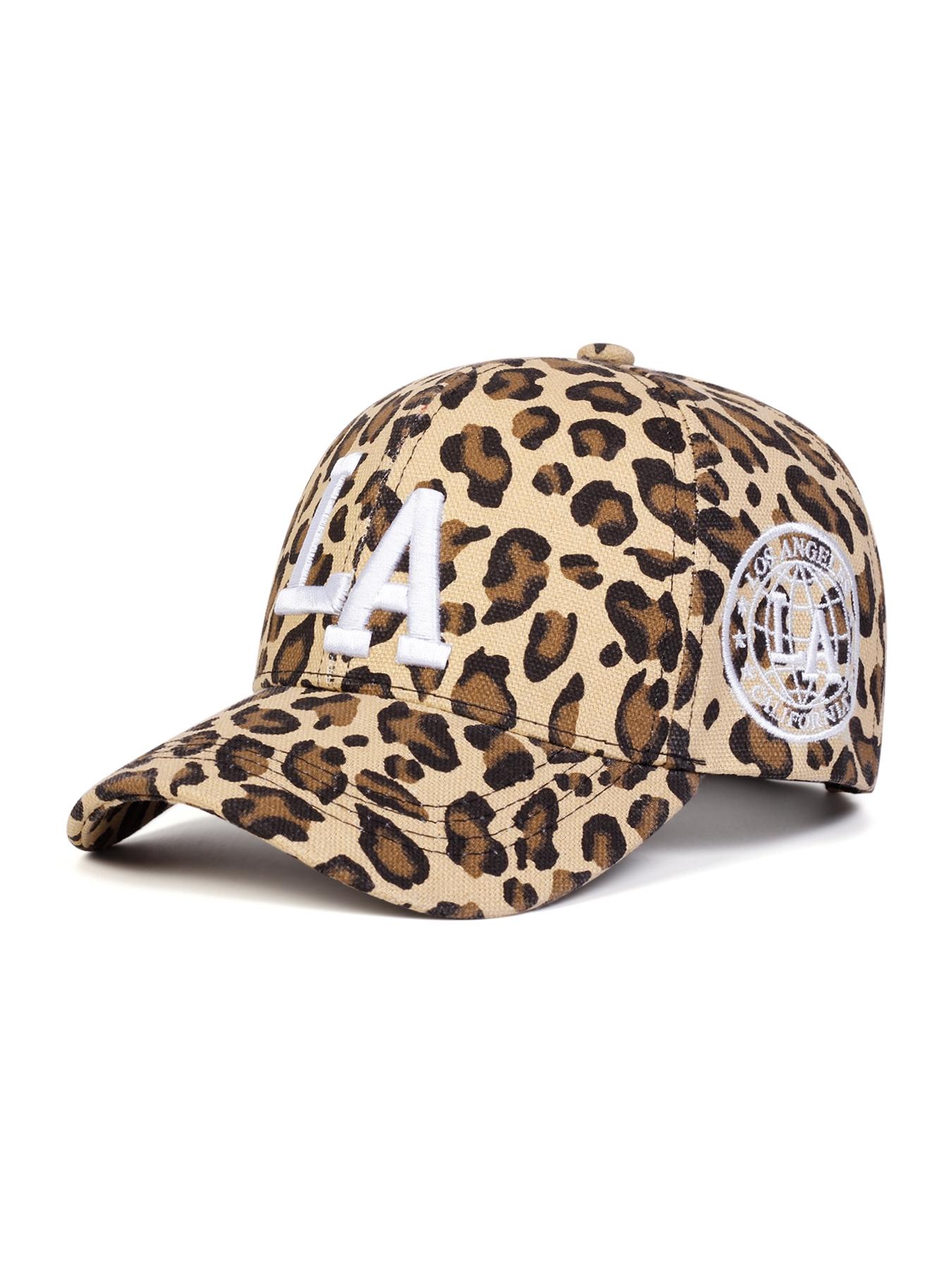 Letter LA Embroidered Leopard Print Baseball Cap, Casual Outdoor Sports Hat for Men & Women, Fashion Accessories for Daily Wear, Adjustable Snapback Cap