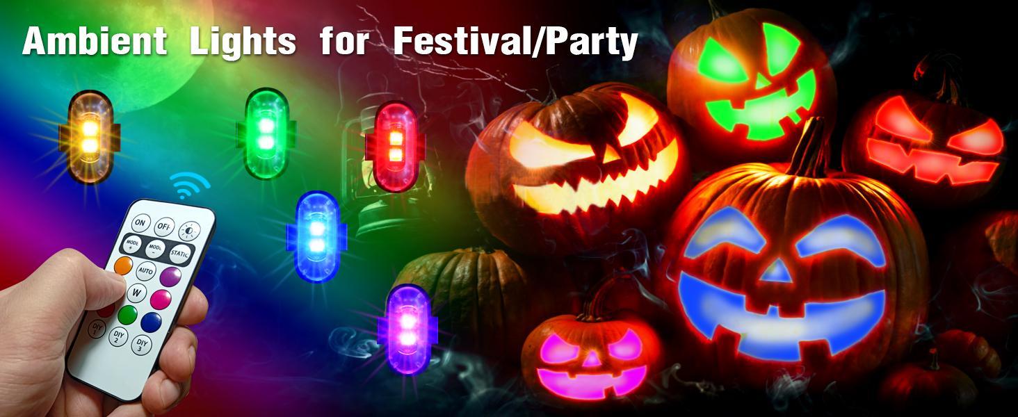 6 Pack RGB LED Strobe Lights with Remote Control - Multiple Lighting Modes USB Rechargeable Wireless Flash Warning Light for Car Motorcycle Drone Bike Boat Aircraft Airplane Truck Accessories, Car Exterior Anti-Collision Decorative Signal Lamp for Night