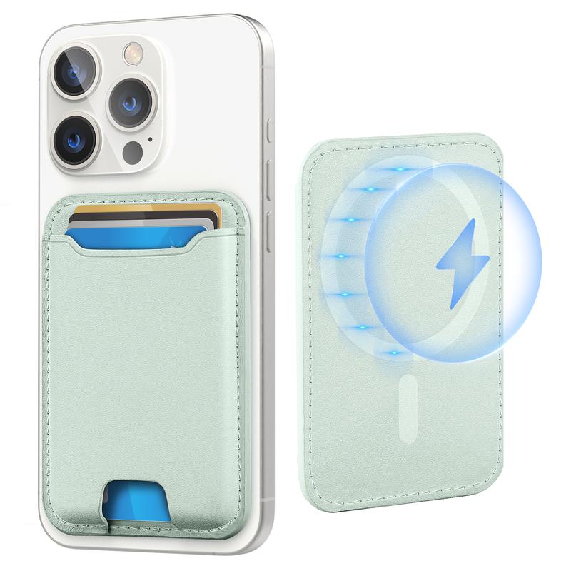 Magnetic Wallet Card Holder for Iphone 16/15/14/13/12 Series,Fit 4 Cards, Leather Material, Black Shockproof - Clip phone cooler multifunctional phone stand Electronics Accessories【Christmas】