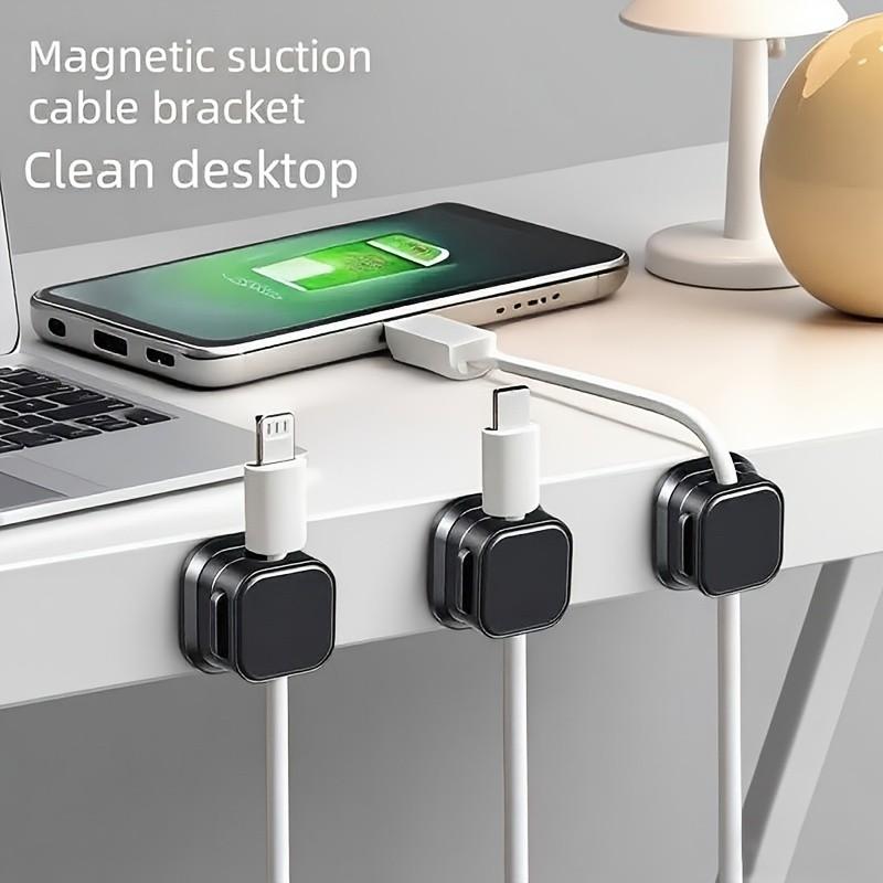 6-Piece Magnetic Cable Clips Set, Desktop & Bedside Adhesive Cable Organizer, Office Supplies, Multi-Function Cable Management System, No Drilling Required