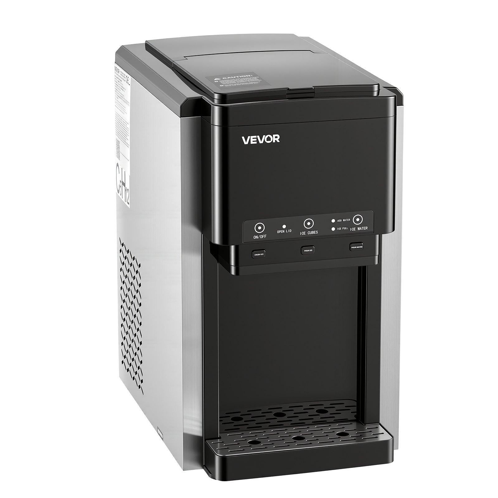 VEVOR Water Dispenser with Ice Maker, 3-in-1 Countertop Water Dispenser, 35 LBS/24H, 12 Cubes/7 Min Fast Ice Making with 4 LBS Storage, Bullet/Crushed Ices Cold-Water, for Home, Kitchen, Party