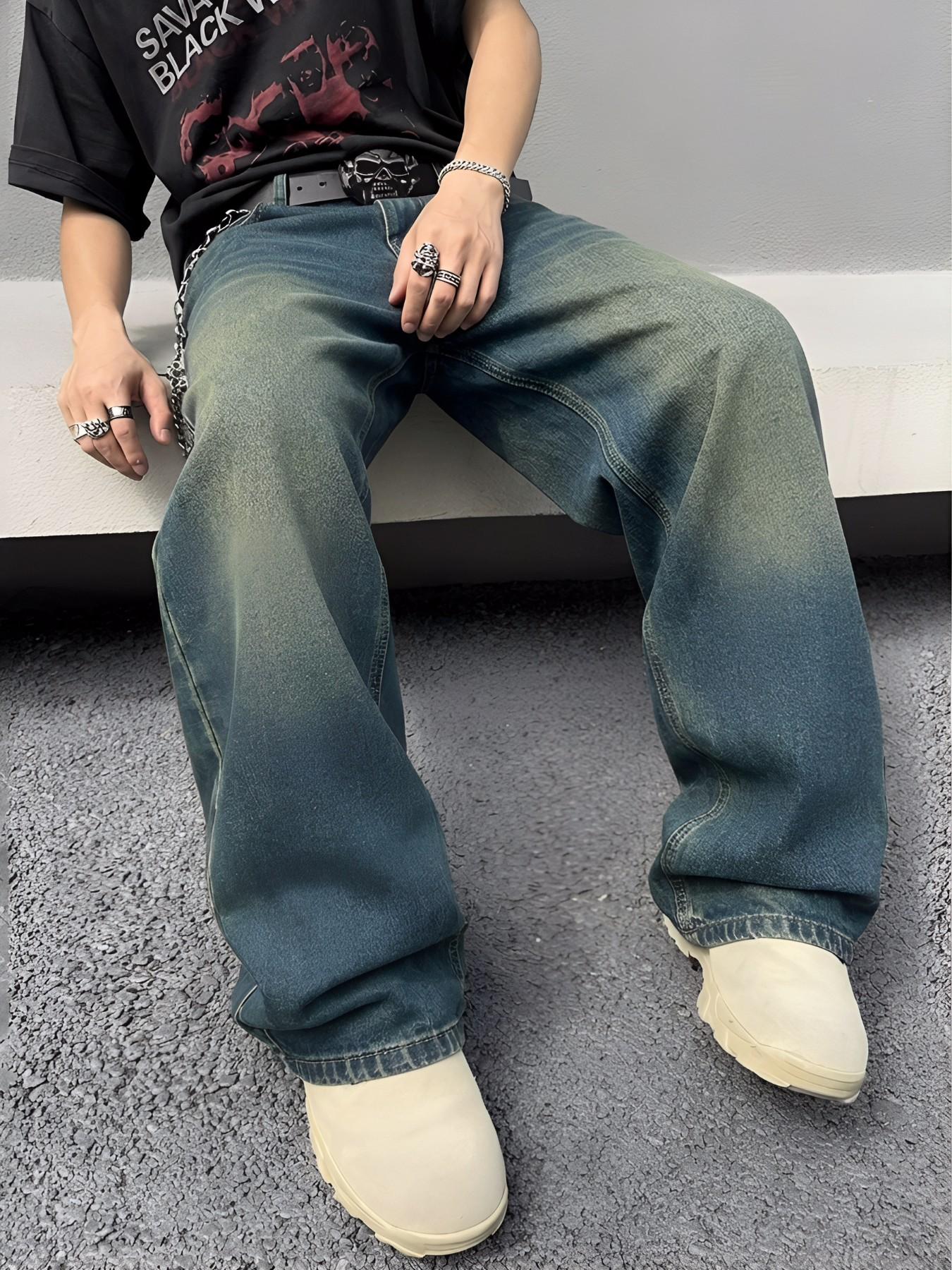 Men's Vintage Washed Loose Wide-Leg Jeans, Full-Length Y2K Street Style Denim Pants, Skateboard & Hip Hop Casual Trousers, Perfect Gift for Boyfriend or Husband.