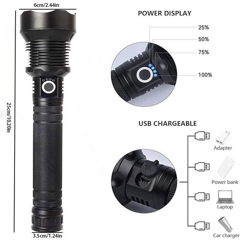 4000 Lumens P70 LED High Lumen Flashlight,  Rechargeable Battery & 5 Modes Handheld Torch, IPX7 Waterproof Aluminum Alloy Flashlights For Camping, Outdoor, Emergency, Home, Best Tools/Gifts For Men