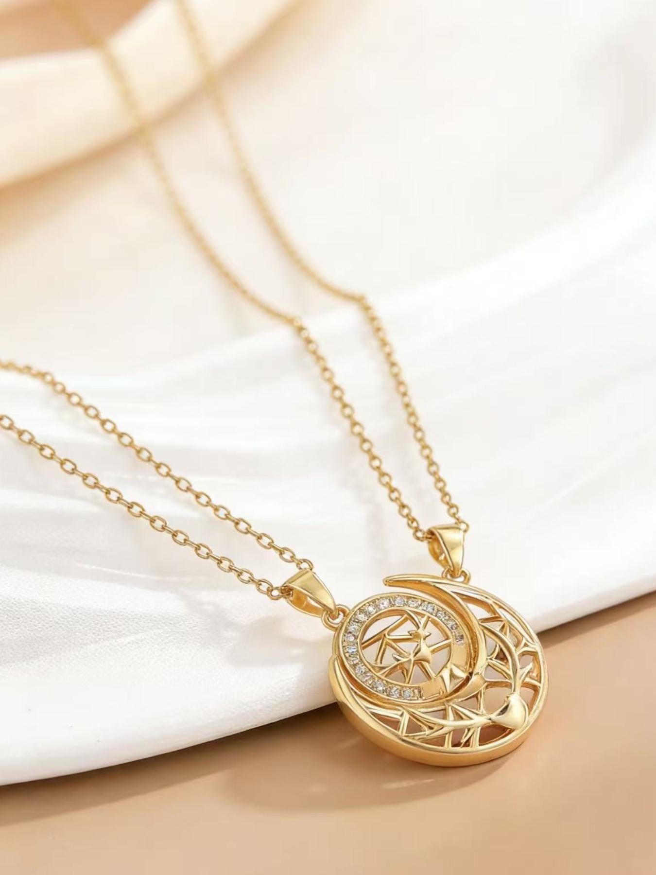 Trendy Gold Sun Moon Necklace Set, Dainty Celestial Pendant with Interlocking Design, Stylish Boho Choker for Girlfriend Wife, Perfect Valentine's Day Gift