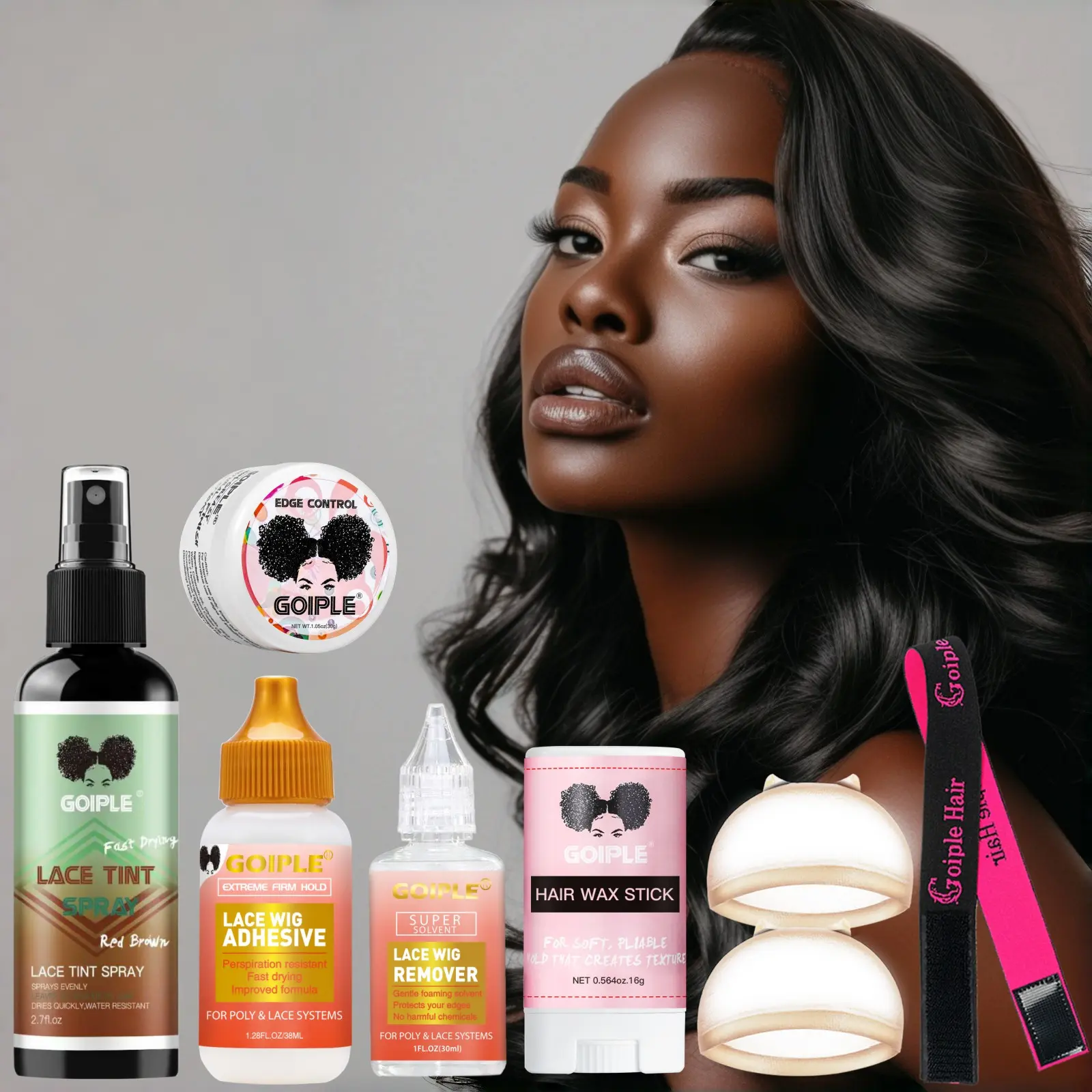 Lace Wig Install Kit, Wig Installation Kit, Lace Tint Spray, Strong Hold Lace Glue & Solvent Remover, Edge Control Wax Stick, Wig Melting Band, HD Wig Caps, Fast Dry Sweatproof Adhesive