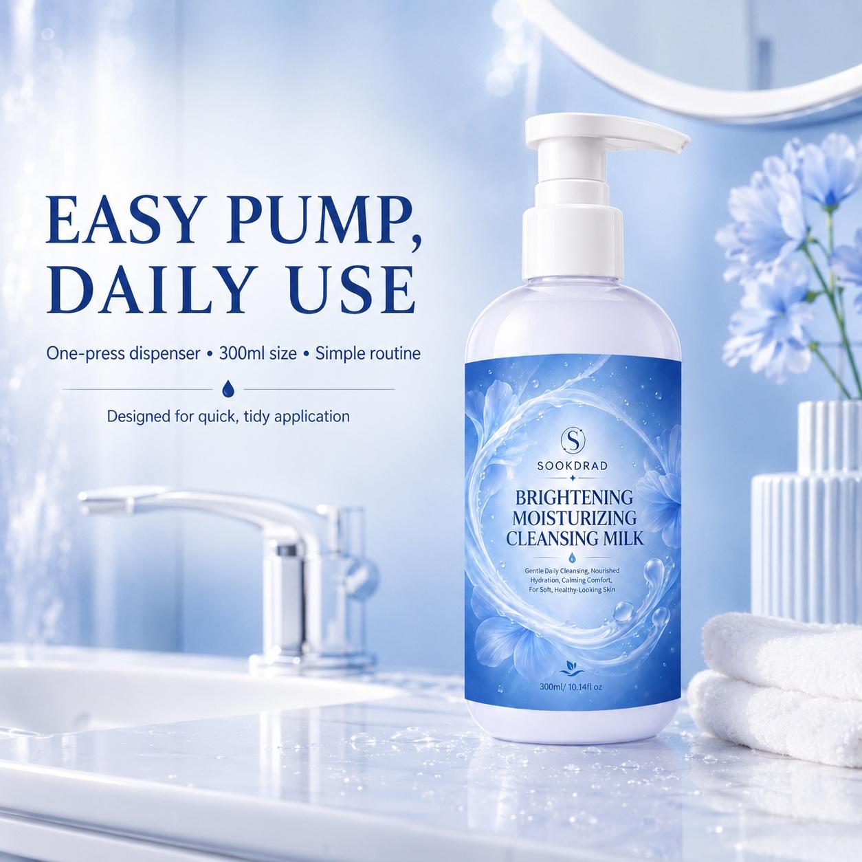 brightening moisturizing cleansing milk, gentle daily cleansing, hydration, calming comfort, facial use, for soft healthy skin, Gentle Cleanser, 300ml/10.14fl oz