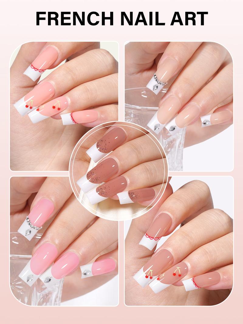 Aillsa Medium Square French Tip Press on Nails - Classic Full Cover Soft Gel Nail Tips Natural False Nails Easy to Wear Soak Off Acrylic Fake Nails Extensions Reusable & Comfortable Fit DIY Nail Art at home press-on nail set french style press nail