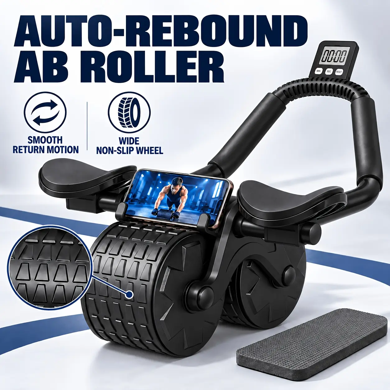 Upgraded Automatic Rebound Abdominal Trainer, Equipped with Elbow Support Pads, Phone Holder, And Wide Anti Roll Wheels, Suitable for Indoor Exercise At Home Gym Fitness Equipment, Ideal Fitness Gift