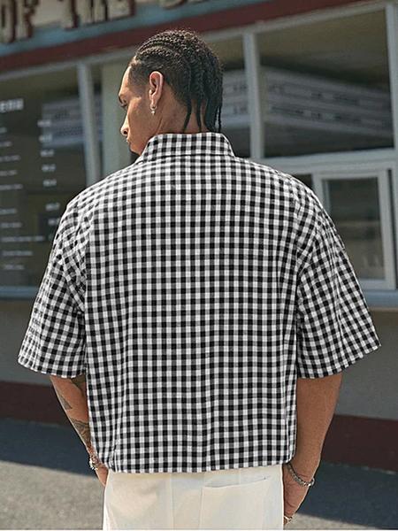 Men's Summer Plaid Short Sleeve Shirt, Single Button Casual Fashion Fitted Vintage Style, Trendy Street Fashion, Outdoor Wear, Fresh Minimalist Design