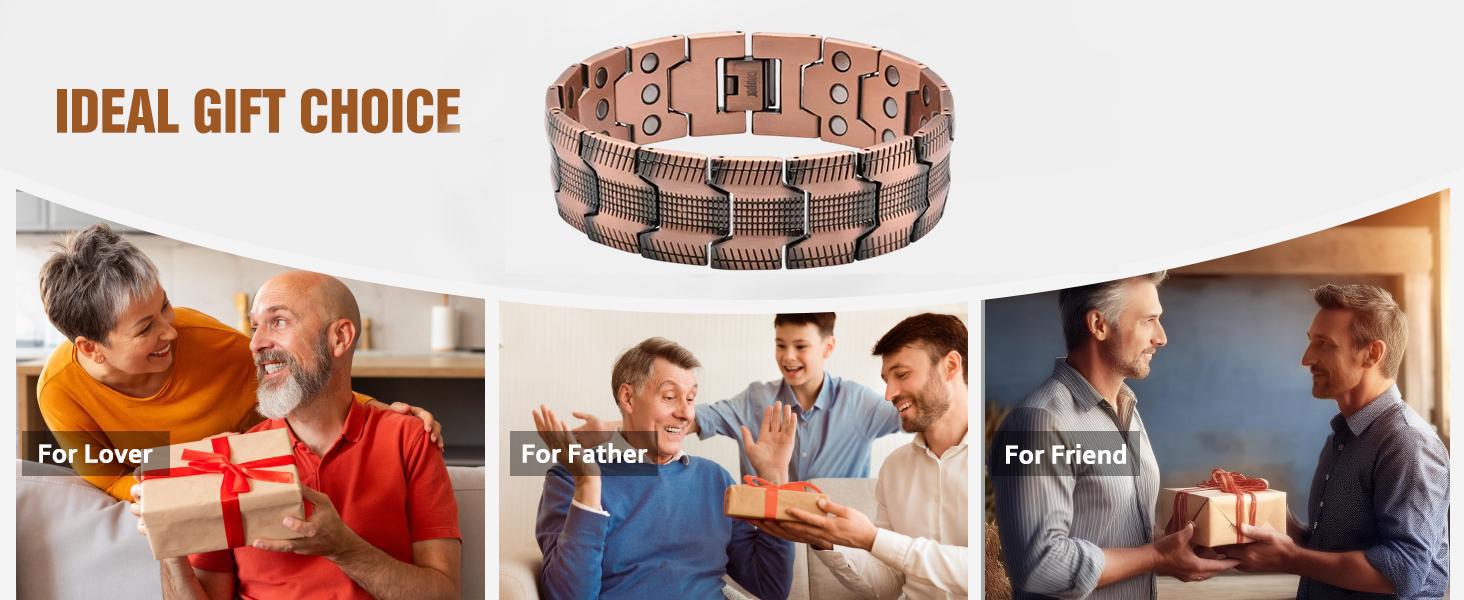 3x Men's Copper Bracelet Triple Super Magnet, Magnetic Bracelet with Adjustable Size Tool, Relieves Joint Pain and Improves Energy Circulation  Strong Magnetic Bracelet Men's Valentine's Day Father's Day Jewelry Gift