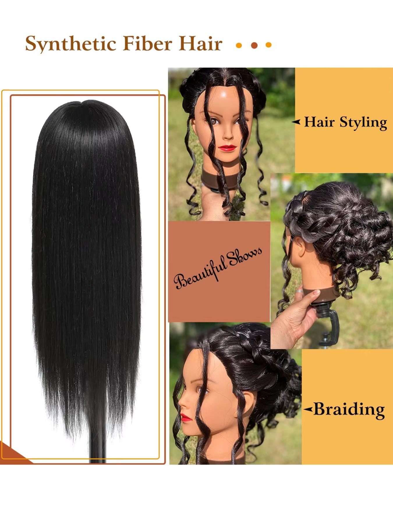 26‑28 Inch Synthetic Hair Mannequin Head 3 Colors Available Light Skin Tone Female Training Manikin Head With Table Clamp Stand And 10 Pcs Hair Comb Kit For Cosmetology Students Practicing Braids Updos And Hairstyling