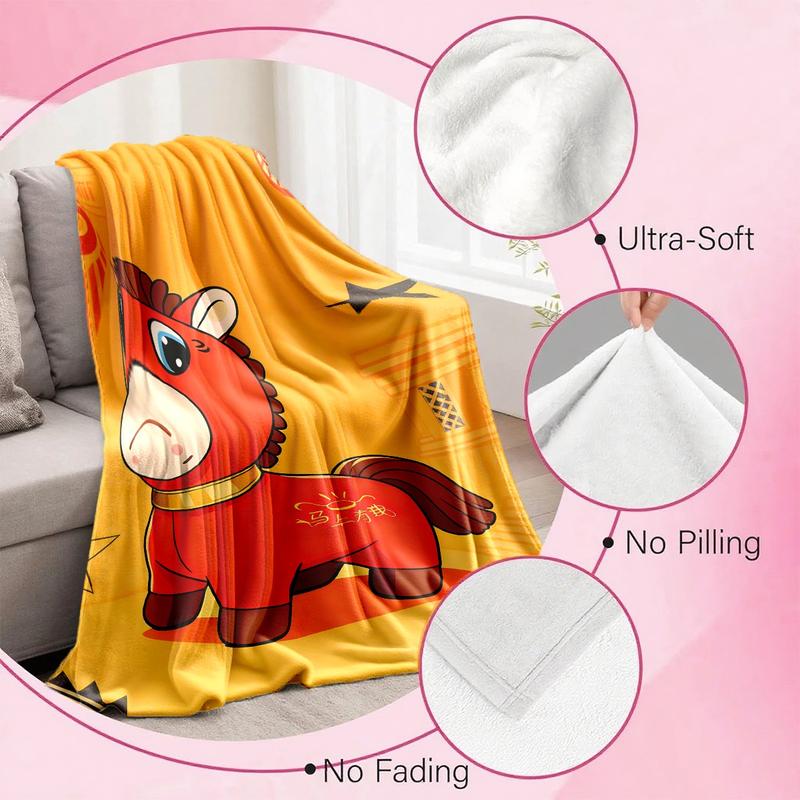 Cry Horse Theme Blanket, High-Weight Flannel Fabric, Soft and Warm, Anti-Wrinkle, Easy Clean, Perfect Gift for Friends and Lovers, Happy Blanket Gifts