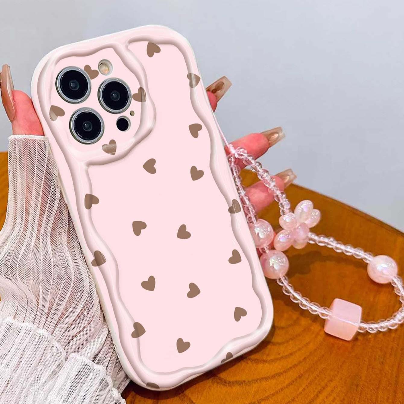 Heart Pattern Tpu Phone Case with Lanyard, Shockproof Wave Edge, Compatible with Apple Models, Perfect Gift for Girls