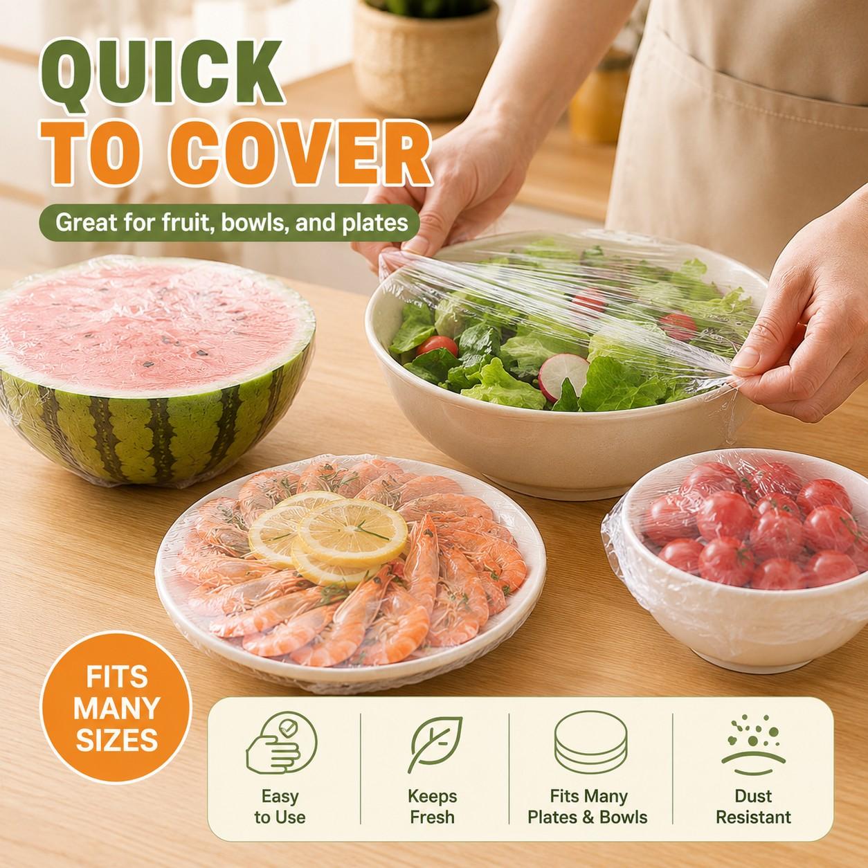 Disposable Food Wrap Set, No-Tear Elastic Opening, Food-Grade Odor-Proof, Universal Bowl Plate Sealer, Refrigerator Leftover Preserver, Kitchen Storage Food