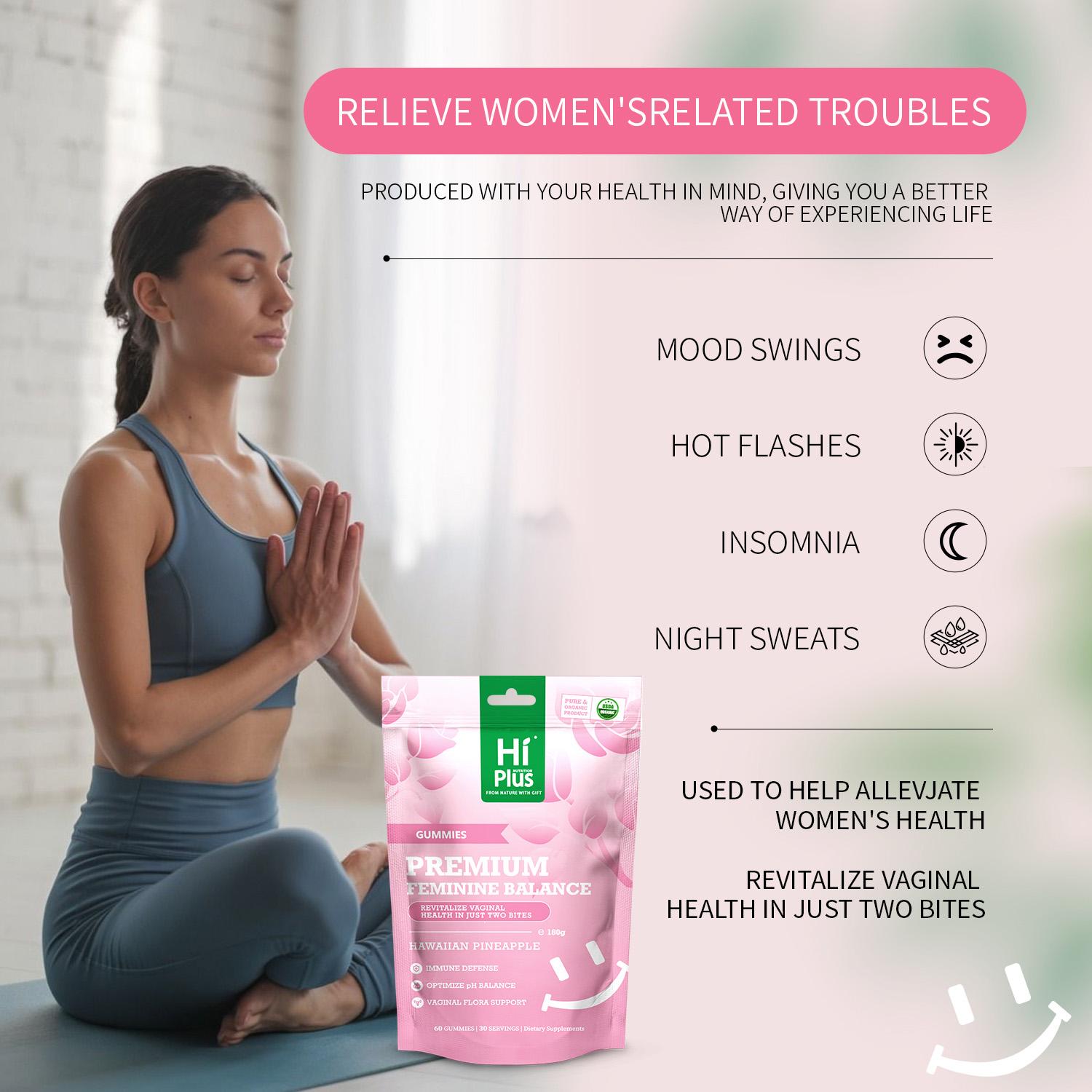 HiPlus Premium Feminine Balance Gummies for Women’s Health & Wellness | Immune Support, Vegan, Gluten-Free | Hawaiian Pineapple Flavor | 60 Gummies (30 Servings)