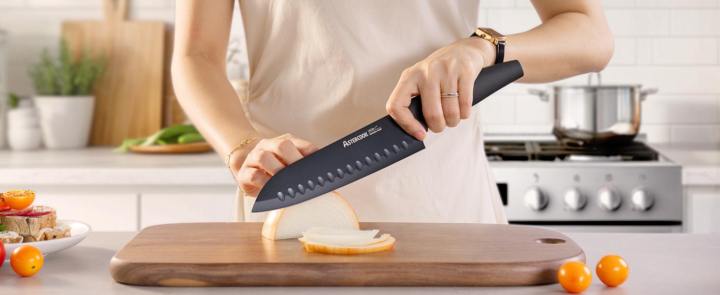 Astercook 22-Piece Knife Set with Block, German Steel, Chef & Steak Knives, Scissors, Sharpener & Peeler – Dishwasher Safe. Kitchen Kitchenware Kitchen Blade Stainless Traditional Wooden