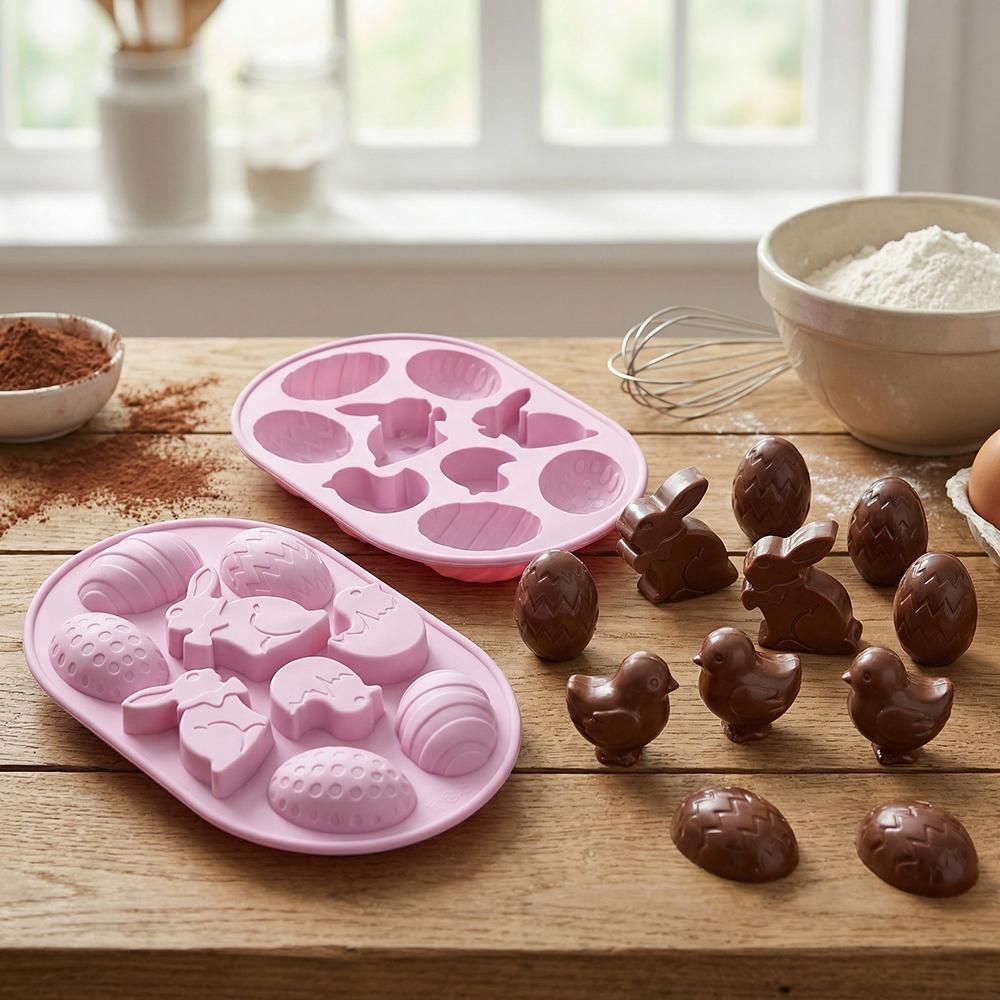 3pcs 9-Cavity Resurrection Egg Bunny Silicone Mold DIY Chocolate Baking Tray for Easter Party Bomb Mousse Cake Making