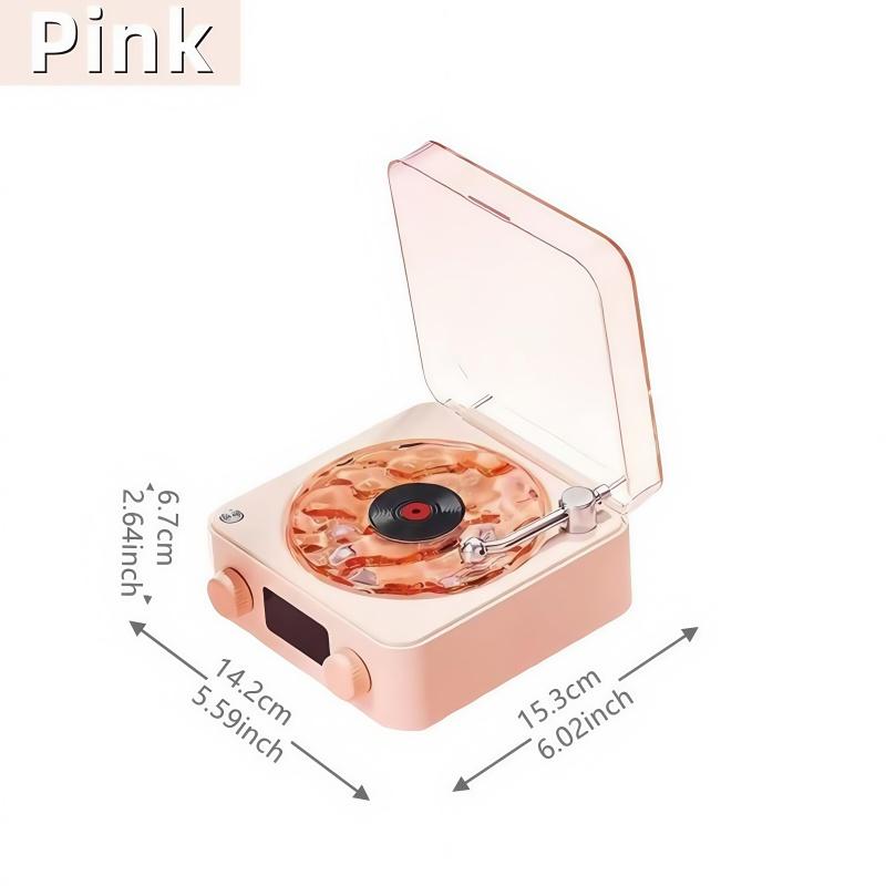 Wireless Retro Bluetooth-compatible Speaker, Rechargeable Vinyl Record Player with Alarm Clock & Ambient Light, Multifunctional Desktop Speaker for Home Office