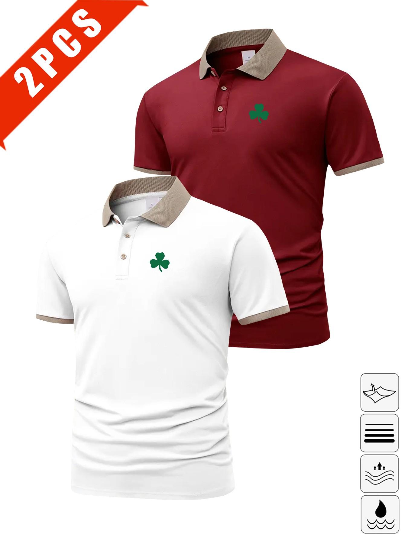 Men's Summer Clover Print Polo Shirts, Breathable Casual Golf Wear, Slim Fit Multi-Color Sportswear, Perfect Gift for Husband or Boyfriend