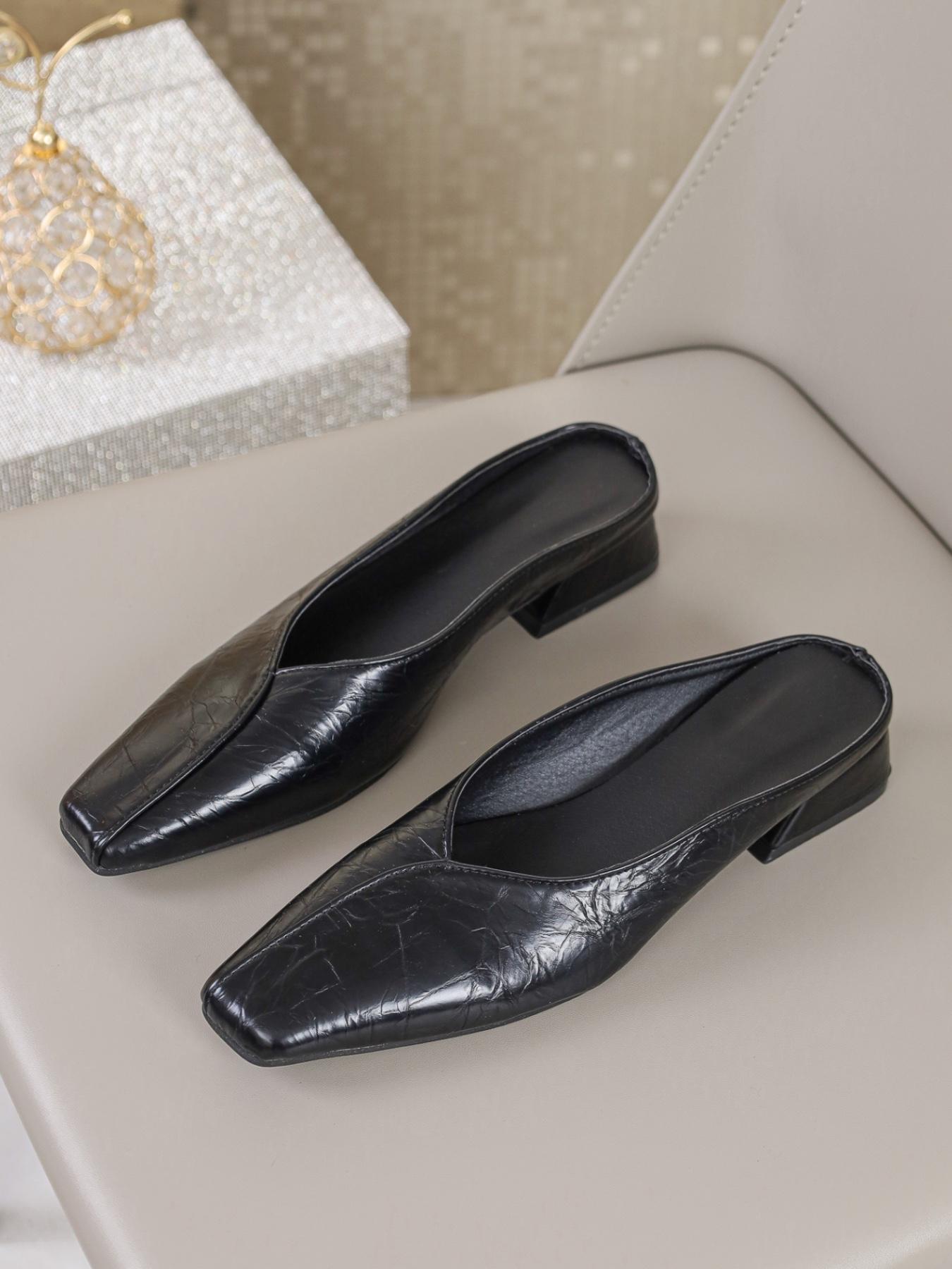 2026 Summer Woven Square Toe Low Block Heel Pumps for Women, Textured V-Cut Slip-On Shoes, Casual & Office Wear