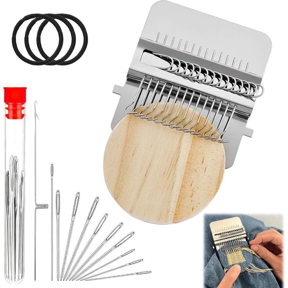 Knit Patch Kit Patchmaker 2.0, Portable Darning Loom for Beginners, Hole Repair on Socks, Clothes & Jeans, Quick Sewing Repair, Sewing Supplies Crafts, Needle Crafts Kit