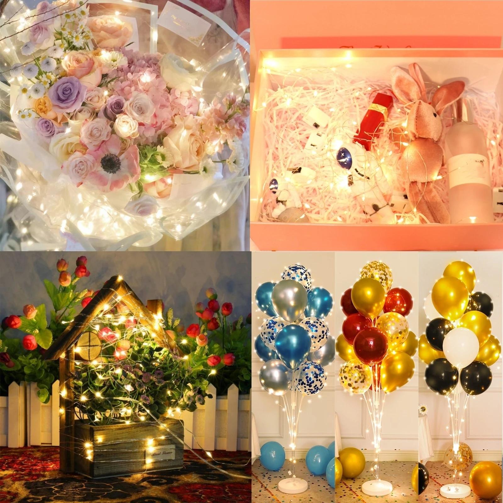 20Pcs Battery Operated Copper Wire LED String Lights 200cm/78Inch/20LED 3Modes Mini Firefly Fairy Lights Warm/Multi/Red/Green/Blue/Pink/ Purple/White Perfect for BOBO balloon, birthday room, camping, flower, party, wedding, Christmas