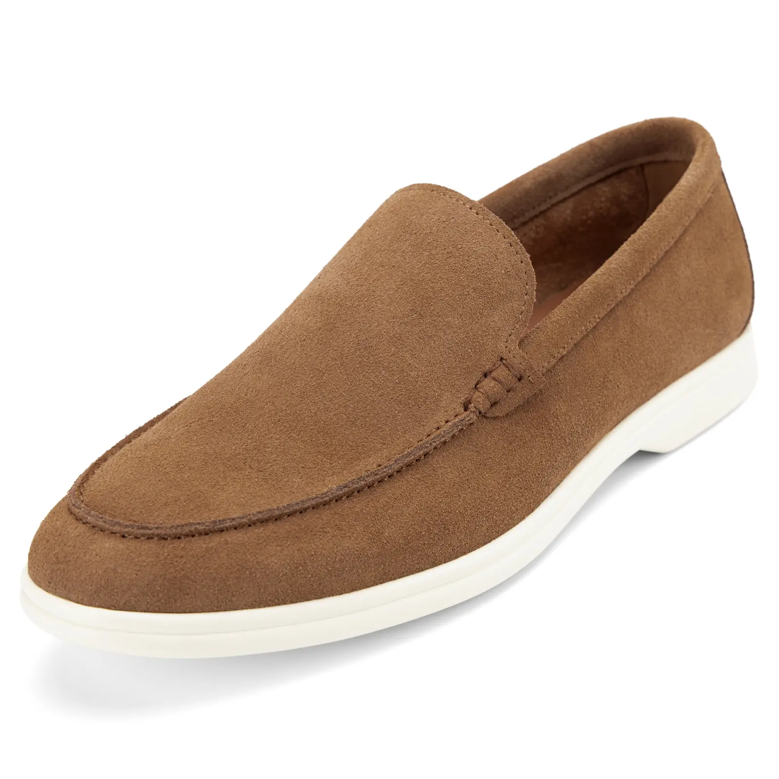 Meijiana Men's Genuine Leather Loafers Slip-On Moccasins Suede Dress Shoes, Lightweight and Breathable with Rubber Sole Stylish Mens Loafers White-07 13 US
