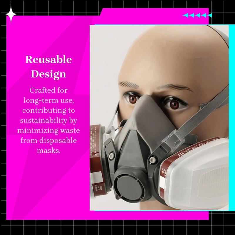 Half-Face Respirator Mask with Filter Box, Reusable Dustproof Safety Mask for Paint, Woodworking, Construction, Polishing, Chemicals and DIY