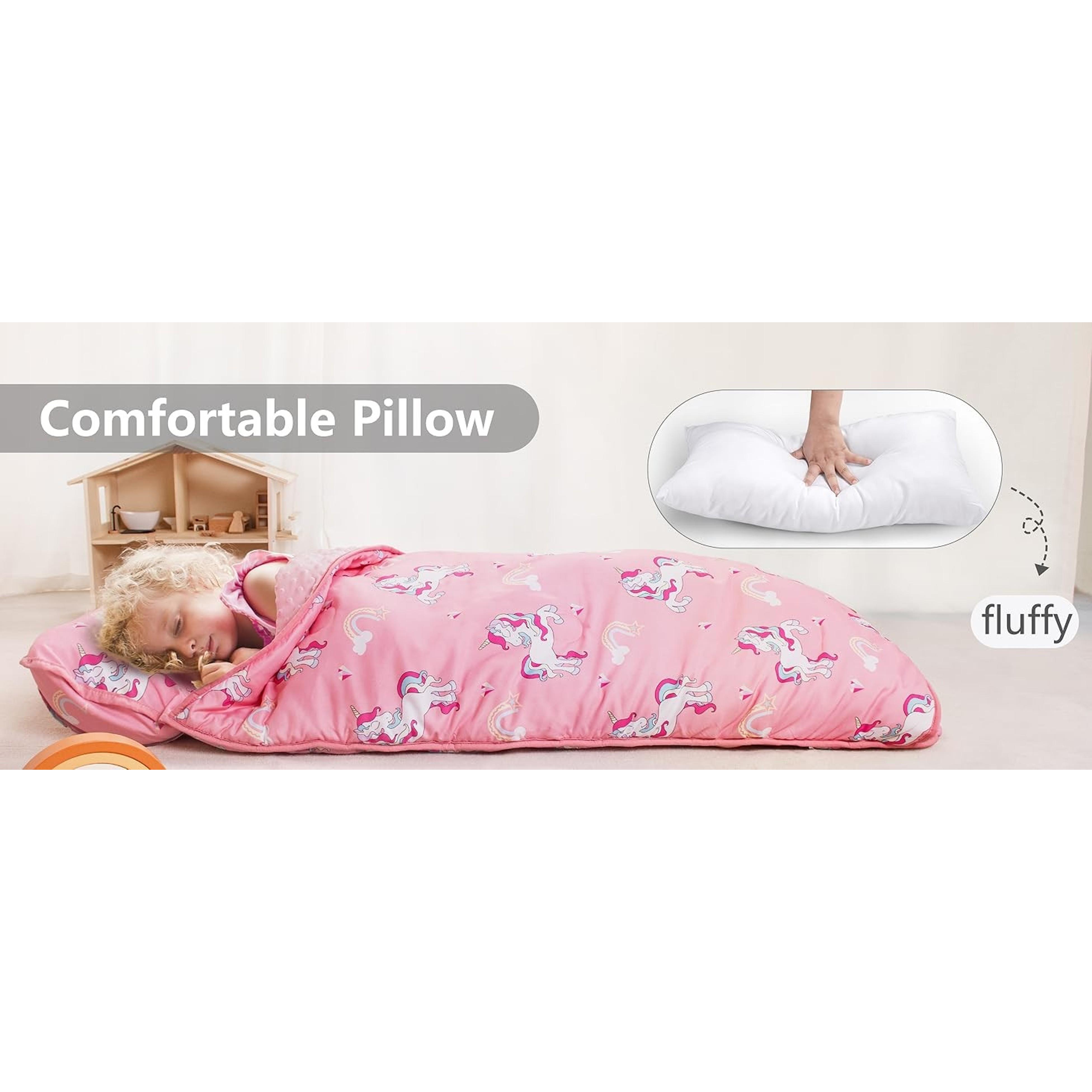 Thickened Toddler Nap Mat with Removable Pillow and Minky Blanket, Extra Large 55''x35'' Sleeping Bag, Washable, Roll up, Perfect for Daycare, Preschool, Kindergarten, Boys and Girls