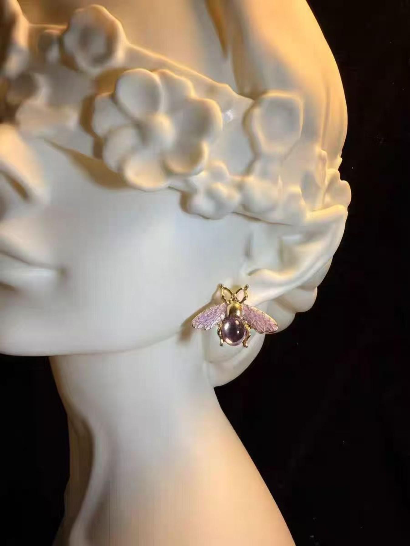 Gemstone Bee Earrings, Whimsical Insect Studs, Retro Style, Simple Fashion, Perfect Gift, Daily Accessory, Party, Holiday