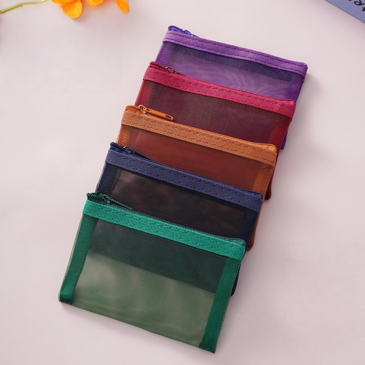 2/5pcs Transparent Double-layer Storage Pouch, Double-layer Vintage-colored Mesh Pouch, Can Be Used as a Coin Purse, ID Card and Business Card Holder, Also Suitable for Storing Small Items and as a Trinket Pouch. Essential for Travel, Card Organizer