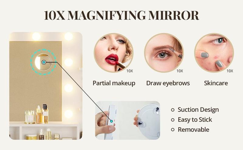 Sikaic Makeup Vanity with Mirror and Lights, 10x Magnifying Mirror & Power Outlets, Glass Top Vanity Desk Furniture Table Sikaic Makeup Vanity with Mirror and Lights, 10x Magnifying Mirror & Power Outlets, Glass Top Vanity Desk Furniture Table