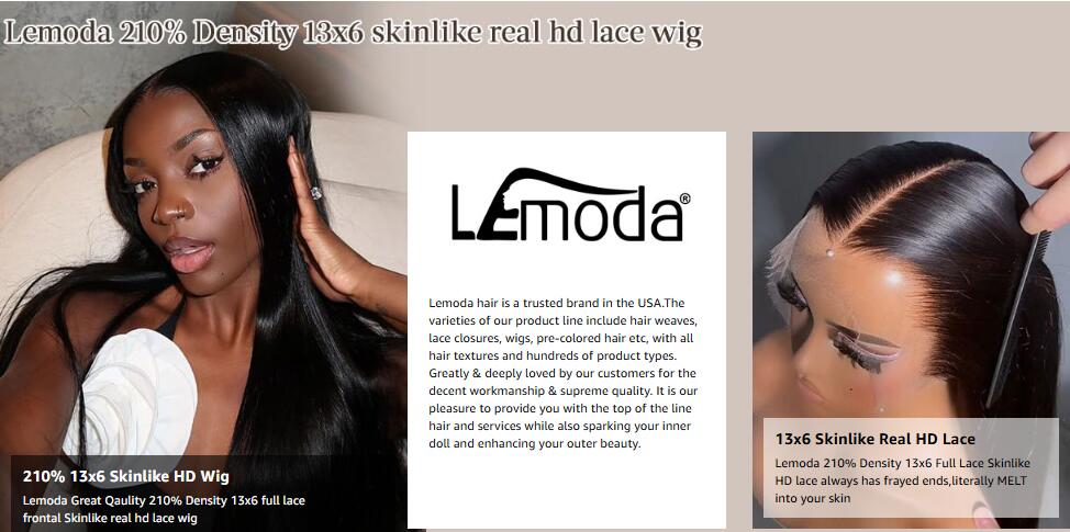 Lemoda 210% Density Full 13x6 SKINLIKE Real HD Lace Frontal Wigs Straight 13x6 Full Lace Frontal Virgin Human Hair Wigs Invisible 0.1mm Ultra-thin Knots Frayed Ends Lace Wig