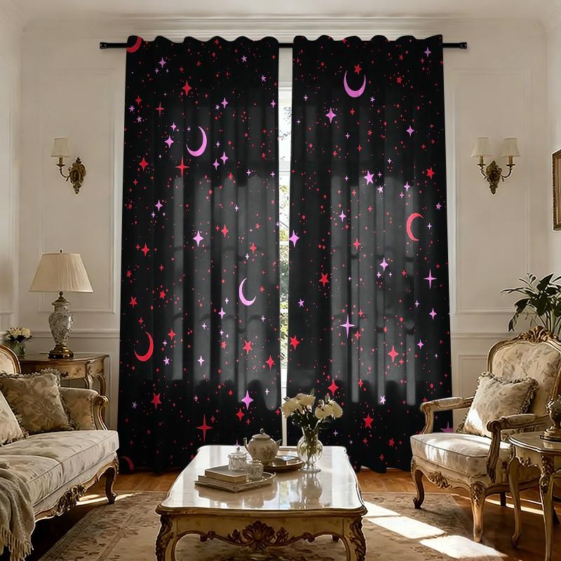 2 pieces of star-patterned curtains, made of polyester with semi-transparent texture, machine washable, suitable for bedrooms, living rooms and home decoration.