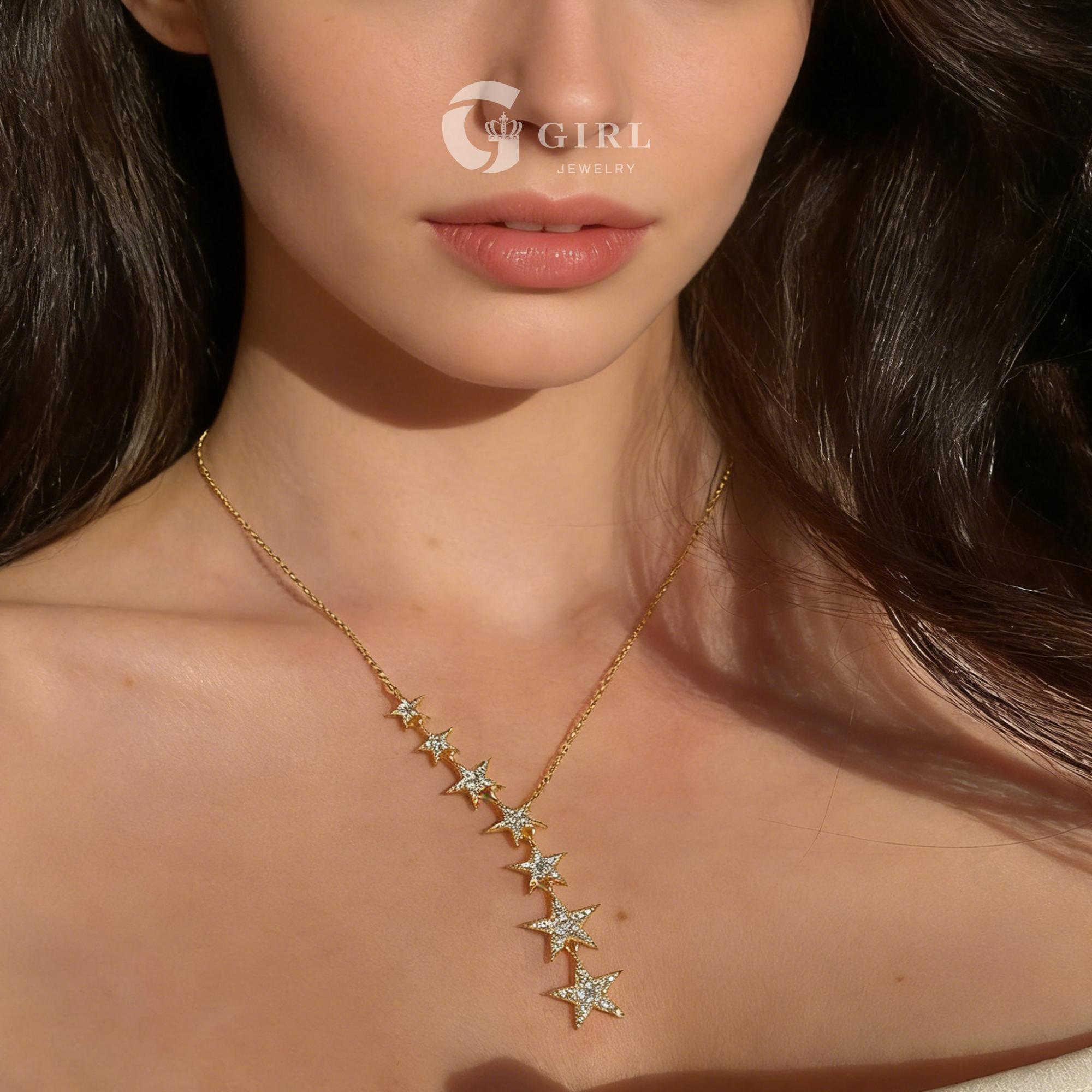 GGIRL Women's 18K Gold-Plated Y-Shaped Choker Necklace, 7-Star Artificial Zircon, Hypoallergenic Shining Exquisite Costume Jewelry