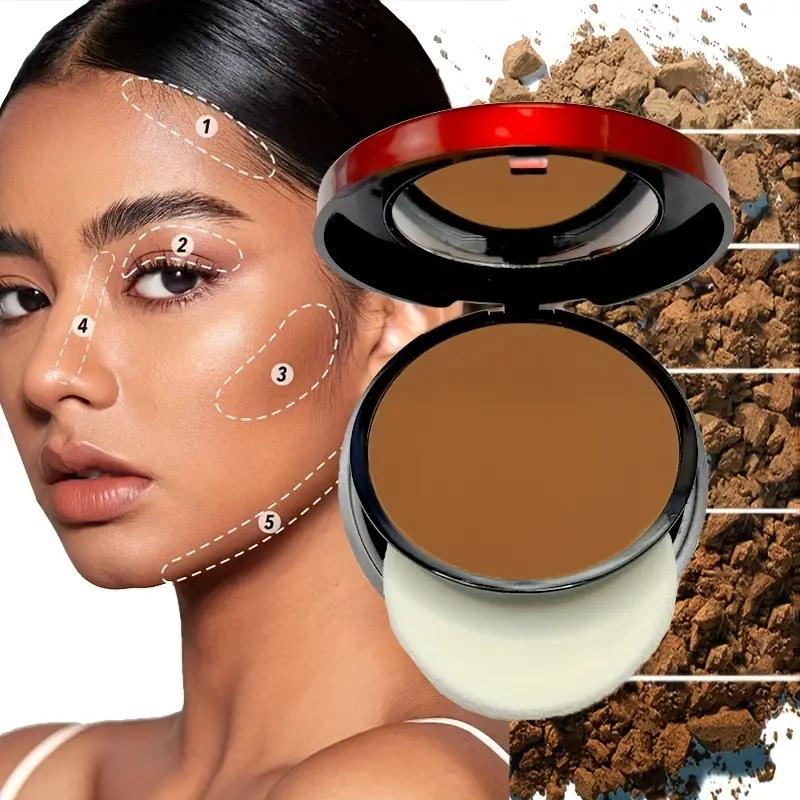 6-Shade Waterproof & Sweat-Proof Contour & Concealer Powder, Oil-Control Matte Finish with Buildable Coverage and Angled Sponge Applicator for Light Beige Skin Tones, Long-Lasting Natural Finish, Portable Makeup Smooth Application Tool
