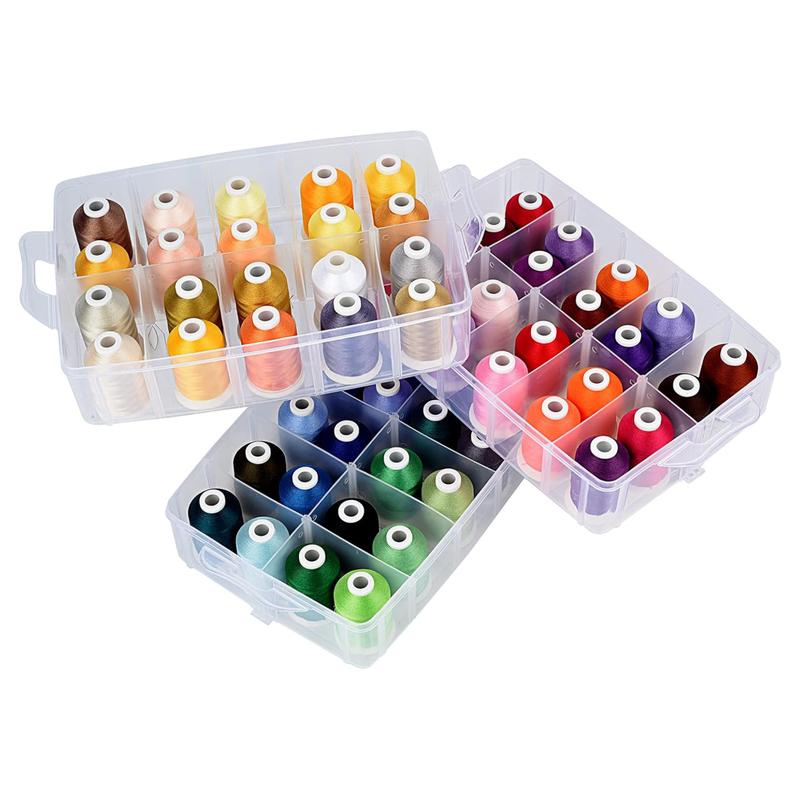 Simthread 63-Color 40WT Embroidery Thread Set Vibrant Durable Polyester 550/1100 Yards Each Organizer Box Hand Stitched Nylon Braided for All Machines Seamless Stitching Solid Top Stitching Starter Kit