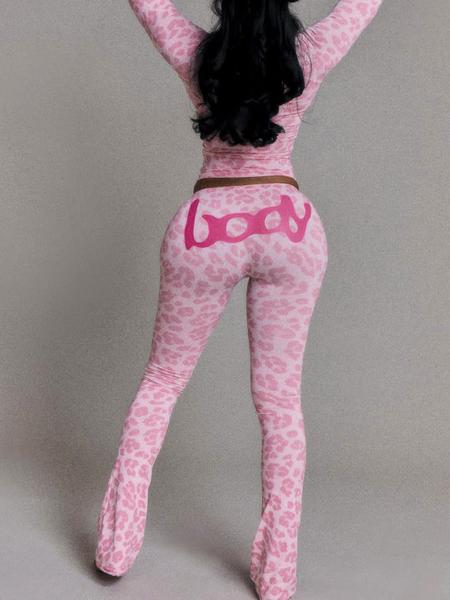 Women's Fall Sporty Hooded Long Sleeve Slim Fit Pants Set, Casual Two-Piece for Ladies, Animal Pattern Sportswear