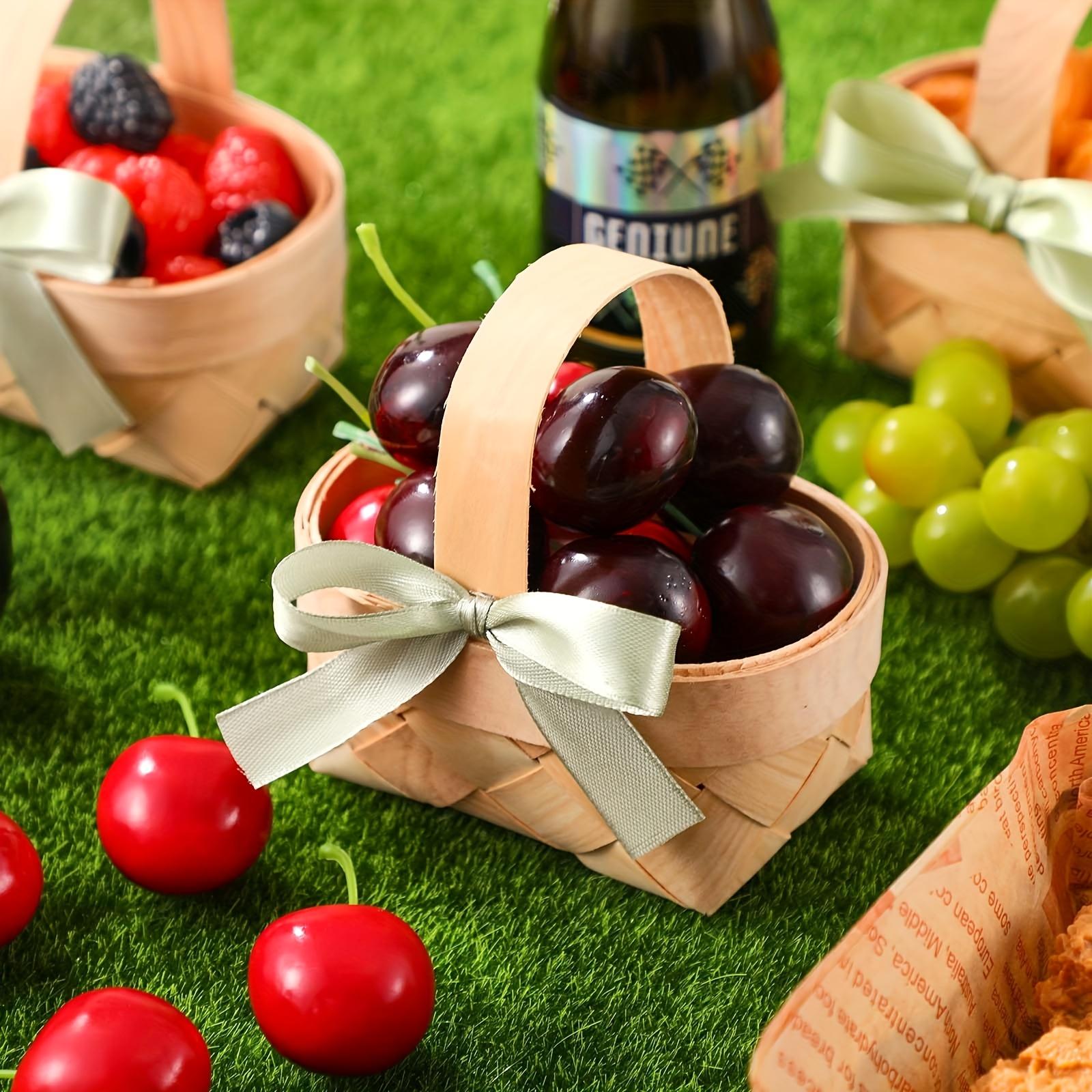 6/12 Pcs Small Handwoven Mini Baskets, Decorative Wooden Floral Picnic Baskets with Handles for Wedding, Party, Birthday & Mother's Day Presents