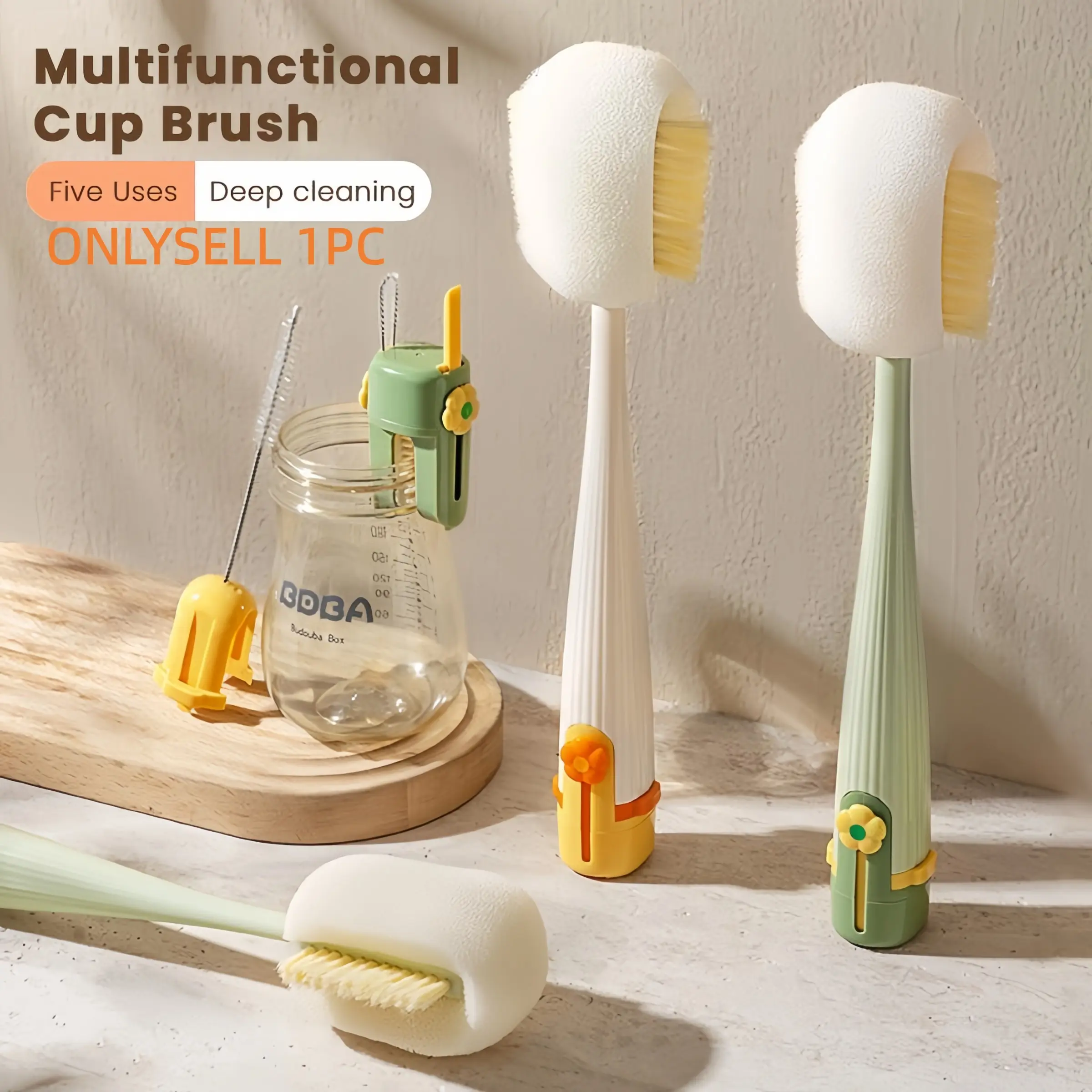 5-In-1 Bottle Cleaning Brush Multifunctional Cleaner Bottlewasher for Cup Lid Cleaning & Home Kitchen Tasks, Efficient Cleaning Tool for Daily Use