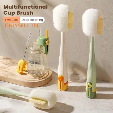 5-In-1 Bottle Cleaning Brush Multifunctional Cleaner Bottlewasher for Cup Lid Cleaning & Home Kitchen Tasks, Efficient Cleaning Tool for Daily Use